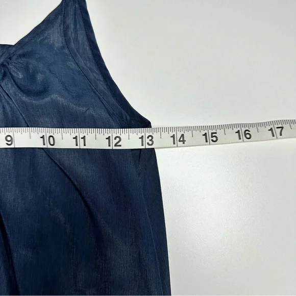 Pink Stitch Navy Satin Slip Dress with Adjustable Spaghetti Straps - Picture 7 of 10